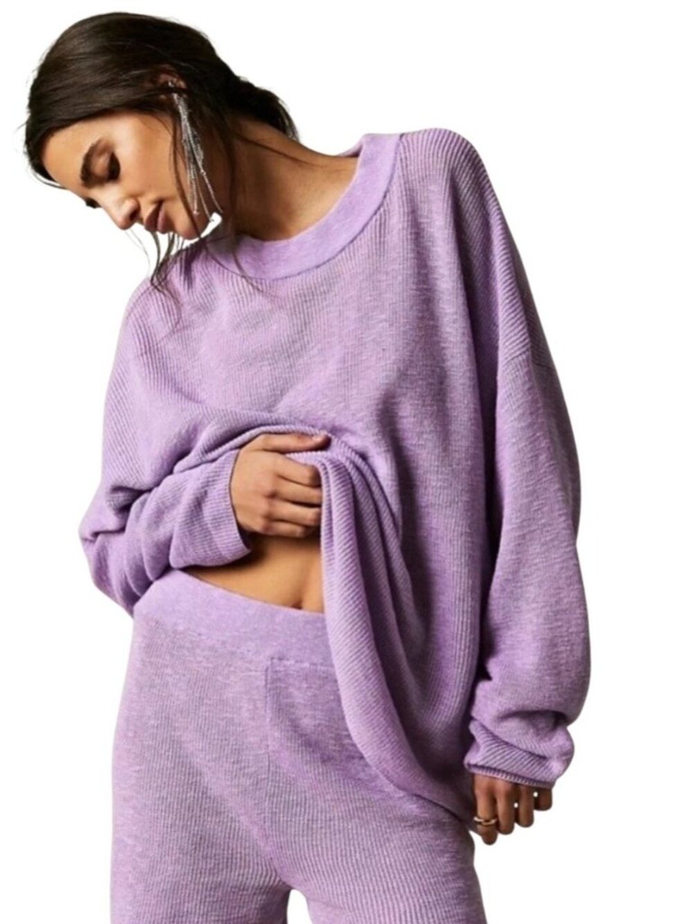 Free People FP Beach Malibu Surf Sweater Purple Lilac Smal Coastal Cozy Cover Up